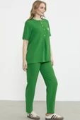 Sıfır Yaka Düğmeli Viskon Takım - Yeşil thumbnail 5