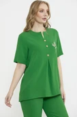 Sıfır Yaka Düğmeli Viskon Takım - Yeşil thumbnail 3
