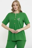 Sıfır Yaka Düğmeli Viskon Takım - Yeşil thumbnail 4
