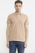 Detaylı Polo Yaka Kısa Kol Tişört - Somon thumbnail 1