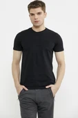 Kabartma Baskı Detaylı Pamuk Tişört - Siyah thumbnail 1