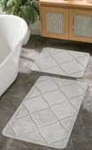 Doğal Kaymaz Taban Banyo Paspas Seti Uzun Ömürlü Yumuşak Dokulu Su Emici Yıkanabilir Çizgili Set 50x80-50x40 - 4