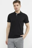 Detaylı Polo Yaka Kısa Kol Tişört - Siyah thumbnail 1