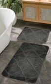 Doğal Kaymaz Taban Banyo Paspas Seti Uzun Ömürlü Yumuşak Dokulu Su Emici Yıkanabilir Çizgili Set 50x80-50x40 - 1