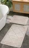 Doğal Kaymaz Taban Banyo Paspas Seti Uzun Ömürlü Yumuşak Dokulu Su Emici Yıkanabilir Çizgili Set 50x80-50x40 - 10