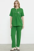 Sıfır Yaka Düğmeli Viskon Takım - Yeşil thumbnail 2