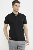 Detaylı Polo Yaka Kısa Kol Tişört - Siyah thumbnail 2