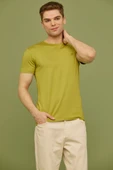 Sıfır Yaka Basic Tişört - Yeşil - 4
