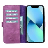 Apple iPhone 13 Pro Uyumlu Deri Cüzdanlı Kılıf Rustik Mor - 1