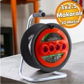 Plastik Makaralı Ev Elektriği Monofaze Seyyar 4 Prizli Uzatma Kablosu 3x2.5 Mm Ttr Kablo 30 Metre - 1