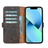 Apple iPhone 13 Pro Uyumlu Deri Cüzdanlı Kılıf Acı Kahve - 1