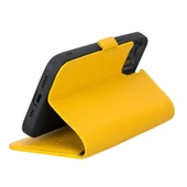 Apple iPhone 13 Uyumlu Deri Cüzdanlı Kılıf Limon Sarı - 5