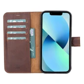 Apple iPhone 12 Pro Max Uyumlu Deri Cüzdanlı Kılıf Antik Kahve - 4
