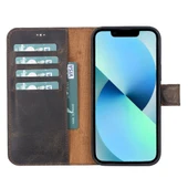 Apple iPhone 13 Pro Max Uyumlu Deri Cüzdanlı Kılıf Acı Kahve - 4