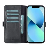 Apple iPhone 13 Pro Uyumlu Deri Cüzdanlı Kılıf Rustik Siyah - 1