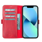 Apple iPhone 13 Pro Uyumlu Deri Cüzdanlı Kılıf Nar Çiçeği - 3