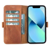 Apple iPhone 13 Uyumlu Deri Cüzdanlı Kılıf Karamel - 1