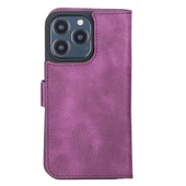Apple iPhone 13 Pro Uyumlu Deri Cüzdanlı Kılıf Rustik Mor - 3