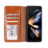 Samsung Galaxy Z Fold5 Uyumlu Deri Cüzdanlı Kılıf Efektli Taba - 1