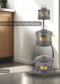 Patates Soğan Sarımsak Kovası 3 Katlı Sebzelik Paslanmaz Organizer Patates Soğan Sepeti Antrasit - 1