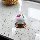 Polimer Antik Sarı Düğme Kulp 10 ADET Gül Desenli Mobilya Mutfak Dolabı Çekmece Dolap Kulpu Kulbu - 7
