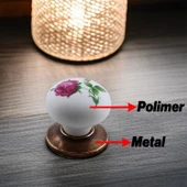 Polimer Antik Sarı Düğme Kulp 10 ADET Gül Desenli Mobilya Mutfak Dolabı Çekmece Dolap Kulpu Kulbu - 3