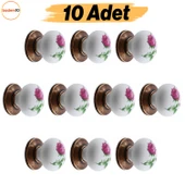 Polimer Antik Sarı Düğme Kulp 10 ADET Gül Desenli Mobilya Mutfak Dolabı Çekmece Dolap Kulpu Kulbu - 1
