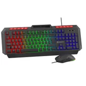 GameBooster Knight KM-11B Rainbow Aydınlatmalı Kablolu Oyuncu Klavye & RGB Mouse Set - Siyah thumbnail 2