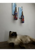 Ege Mavisi Ahşap Renkli, Ferforje Tıpa Peri Led Işıklı Vitray Cam Şarap Şişesi Duvar Aplik 2'li Set - 3