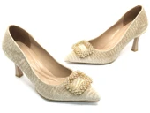 Feles Kadife Taş Toka Detaylı Stiletto Kadın Topuklu Ayakkabı thumbnail 6