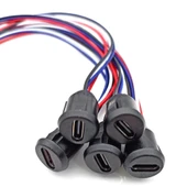 Type C Panel Montaj Dişi Soket 4 Pin 15cm Kablolu Siyah  Uzatma USB 3.1 Konnektör Araba Kamera Oyuncak Telefon Şarj Mp3 Tablet - 7