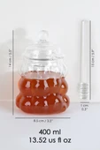 Kaşıklı Borosilikat Cam Bal Kavanozu - Kapaklı Boncuk Şekilli Reçellik Bal Reçel Kavanozu 400ml - 4