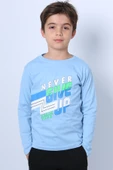ERKEK ÇOCUK UZUN KOLLU TSHİRT NEVER GİVE UP BASKILI BİSİKLET YAKA D10 - 1
