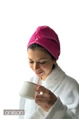 %100 Pamuk Fuşya Havlu Bone Saç Kurutma Bonesi Kafa Havlusu Duş Banyo Bonesi Islak Saç Kurulama Bone - 2