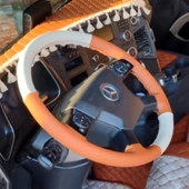 DİKİŞLİ DİREKSİYON KILIFI KREM DERİ TABA DERİ SİYAH DİKİŞLİ MERCEDES YENİ TIR KAMYON İÇİN thumbnail 1