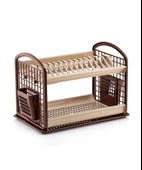 Omnipazar SY-4516 Plastik Yeni Çift Katlı Bulaşık Kurutmalık Tabaklık Kahverengi - 1