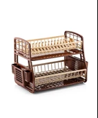 Omnipazar SY-5516 Plastik Smart Çift Katlı Bulaşık Kurutmalık Tabaklık Kahverengi - 1