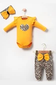 Fiyonklu Leopar Desenli % 100 Pamuk Kız Bebek Takım - 4