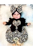 Leopar Desenli Fiyonklu % 100 Pamuk Kız Bebek Tulum - 1
