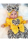 Fiyonklu Leopar Desenli % 100 Pamuk Kız Bebek Takım - 2