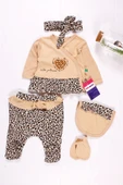 Leopar Detaylı 5'li Kız Bebek Hastane Çıkış Seti - 1