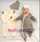 Açık Kahve Leopar Desenli Kız Bebek 4'lü Tulum Seti - 2