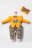 Leopar Desenli Fiyonklu % 100 Pamuk Kız Bebek Tulum - 1