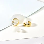 14 Ayar Altın Kaplama Geniş Bant Zarif  C  Gümüş Küpe - E00284 thumbnail 2