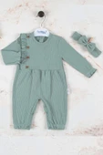 Düğme Detaylı Bandanalı % 100 Pamuk Kız Bebek Tulumu thumbnail 1