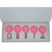 Silikon Vakumlu Cam Yüz Masaj Kupası 5’li Set Pembe Renk thumbnail 2