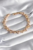 Pirinç Gold Renk Zirkon Taşlı Kalp Model VIP Seri Kadın Bileklik - 1