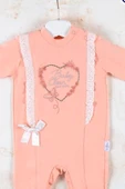 Love Kalp Nakışlı % 100 Pamuk Kız Bebek Tulumu - 2