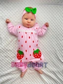 Çilek Nakışlı % 100 Pamuk Kız Bebek Tulumu - 1