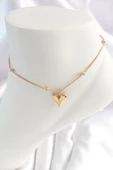 316L Çelik Gold Renk Minimal Topçuk Detay Kalp Figür Kadın HalHal - 1